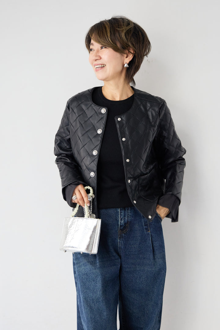 キルティングフェイクレザージャケット