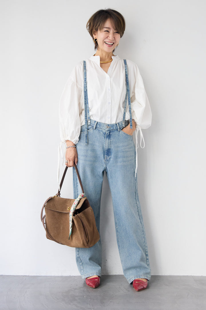 袖リボンギャザースリーブブラウス