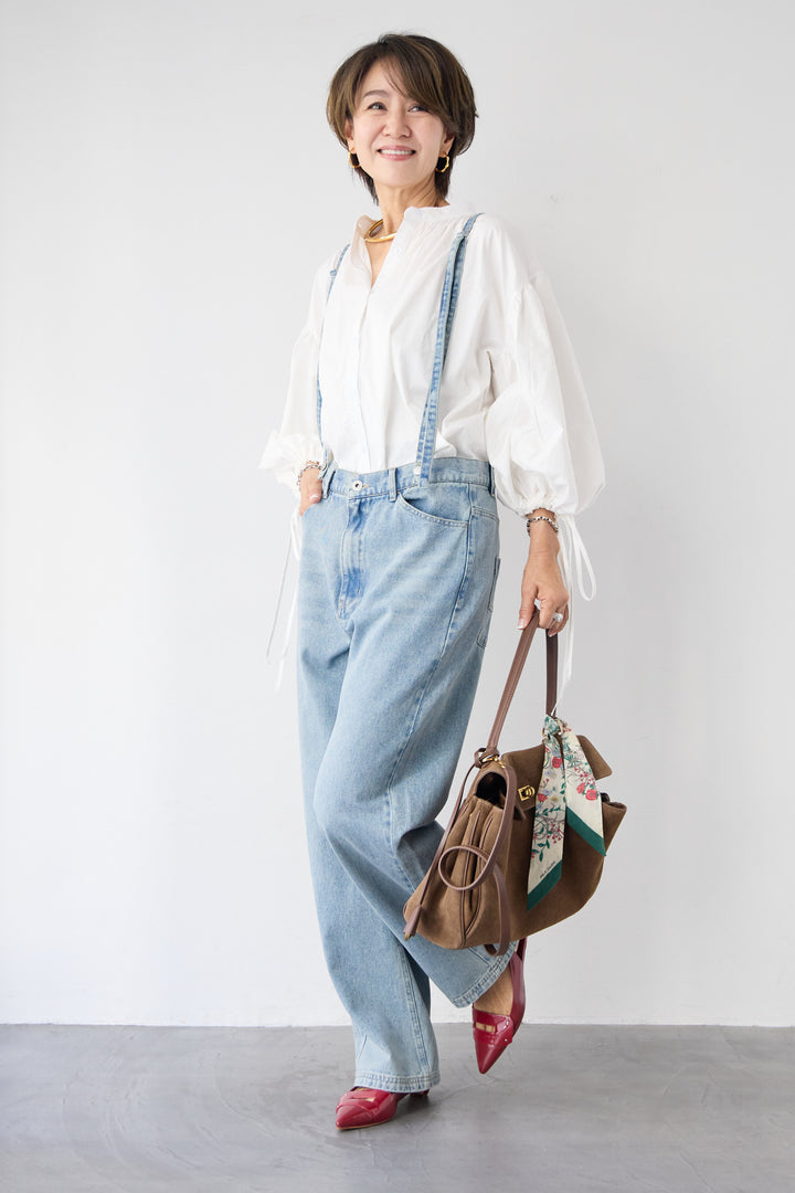 袖リボンギャザースリーブブラウス