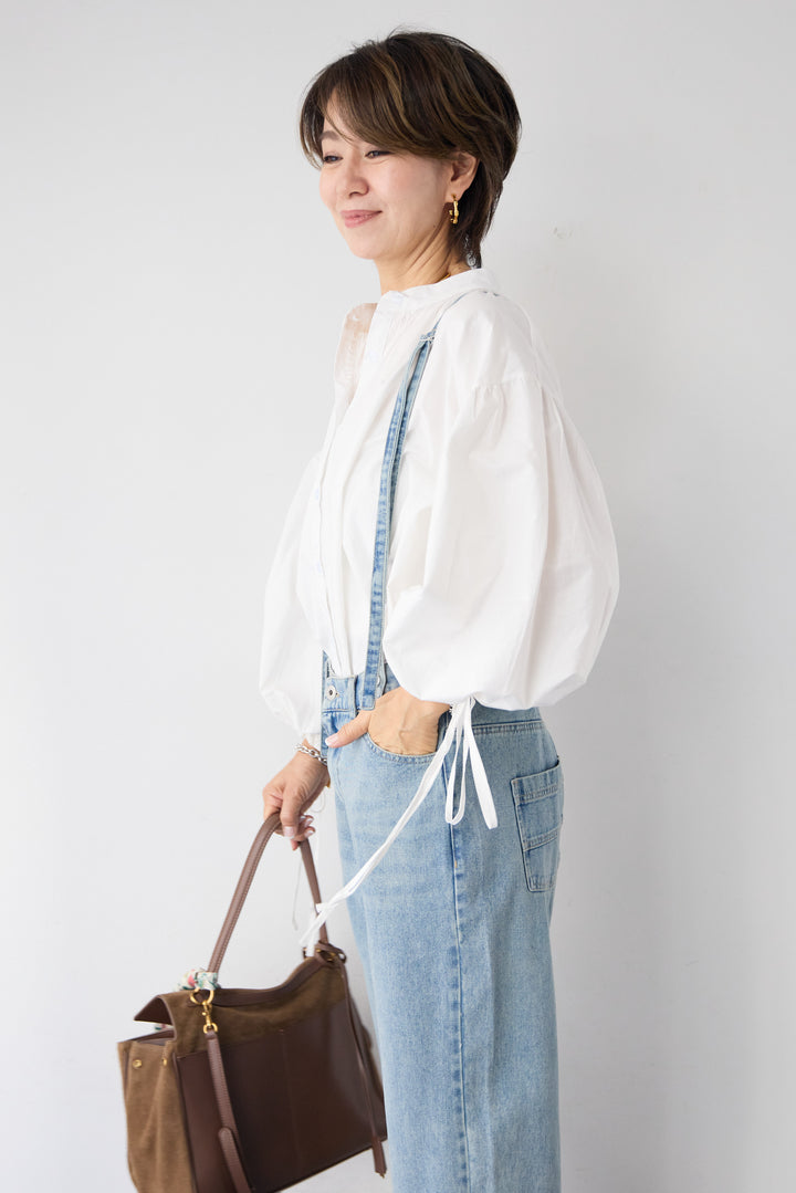 袖リボンギャザースリーブブラウス