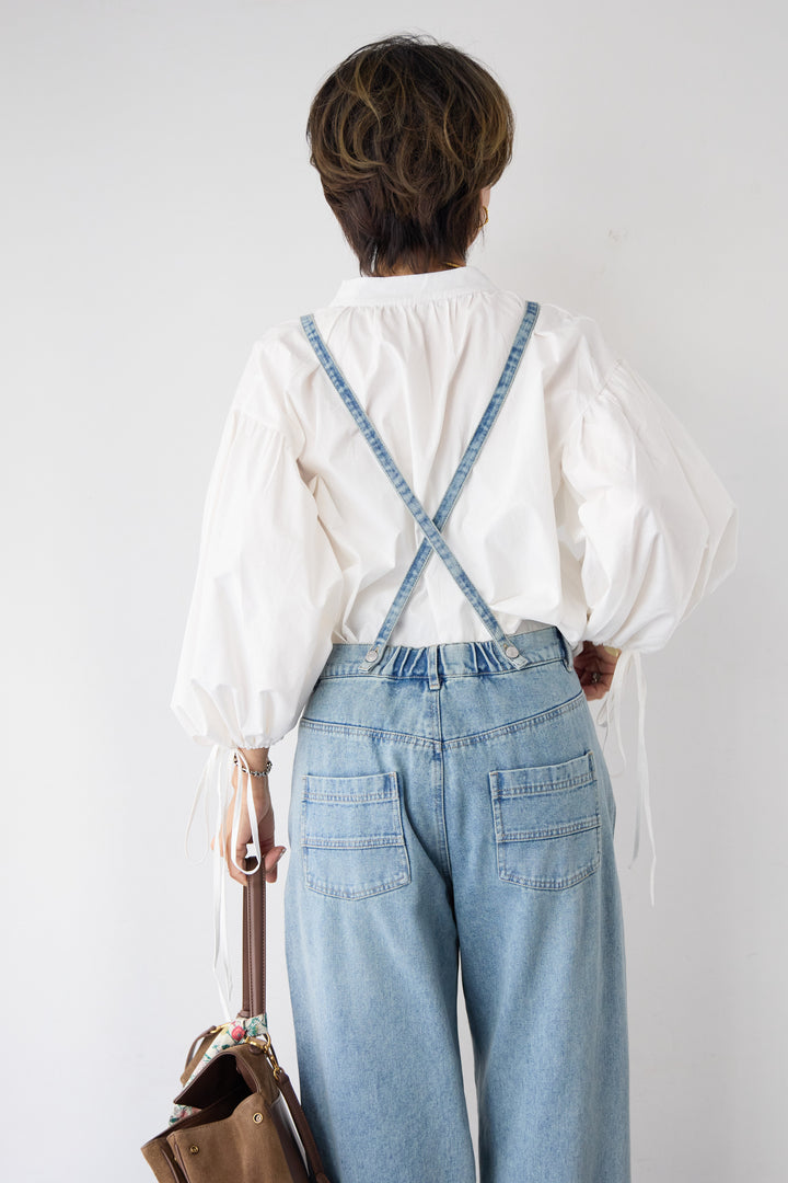 袖リボンギャザースリーブブラウス