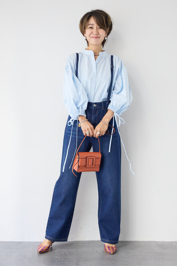 袖リボンギャザースリーブブラウス