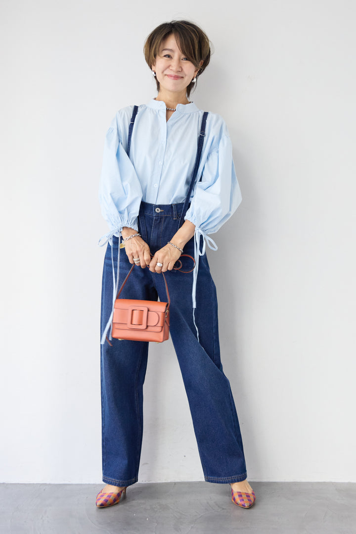 袖リボンギャザースリーブブラウス