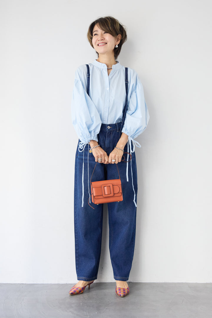 袖リボンギャザースリーブブラウス