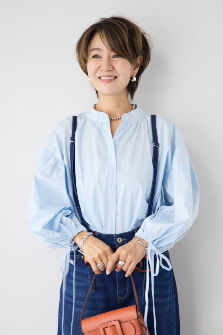 袖リボンギャザースリーブブラウス