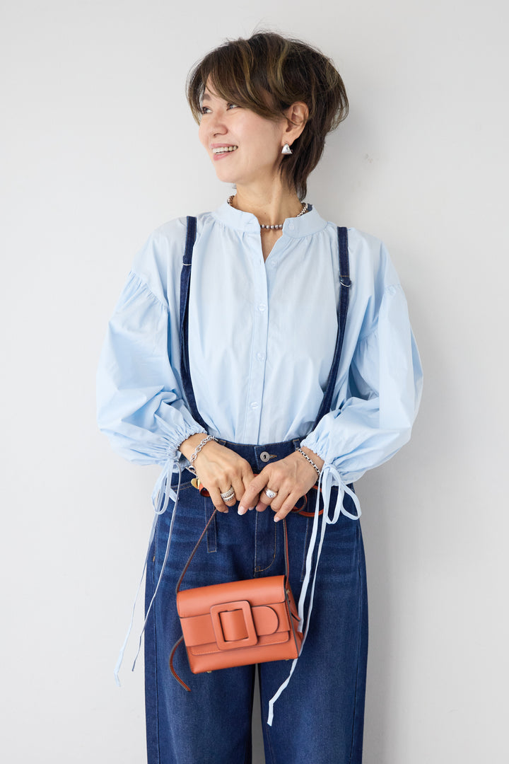 袖リボンギャザースリーブブラウス