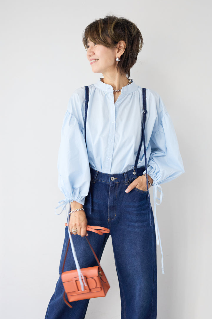 袖リボンギャザースリーブブラウス