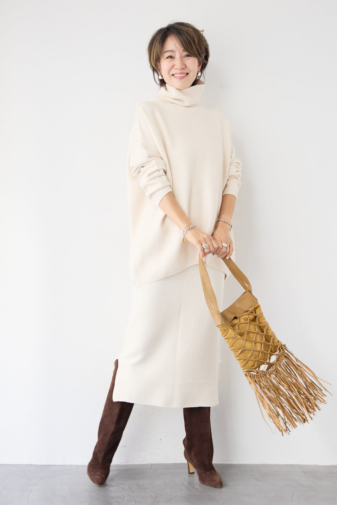 カノコ編みミディ丈ニットスカート