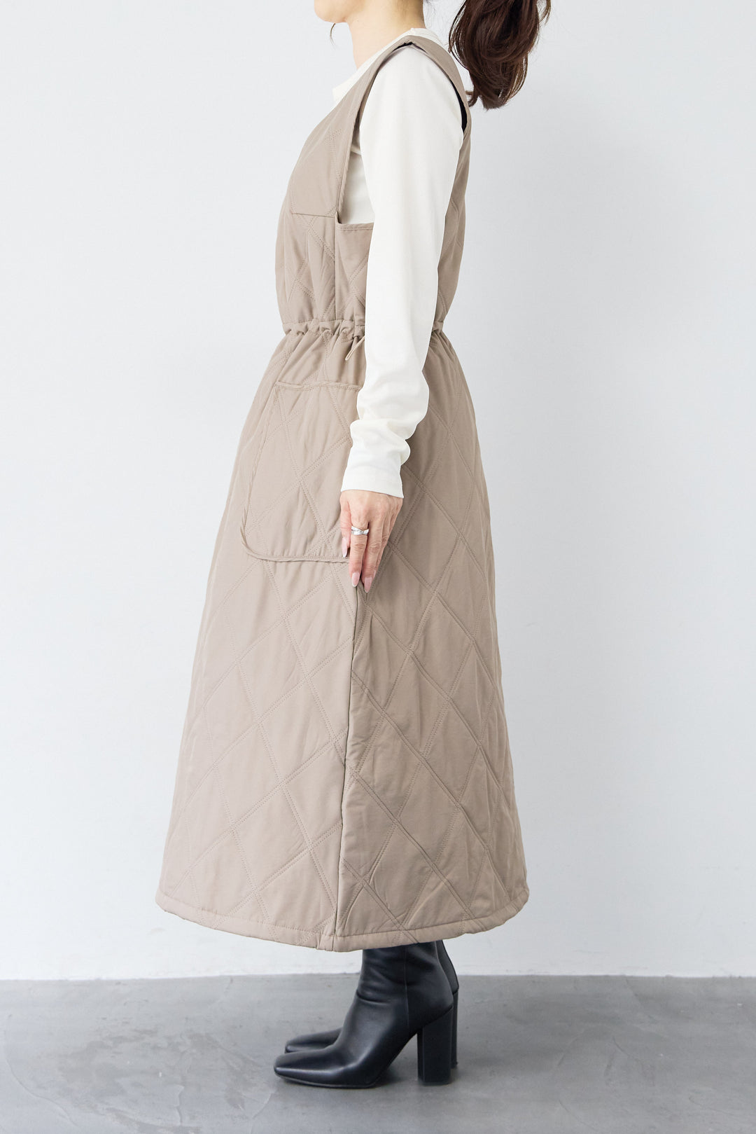 [SET]キルティングジャンパースカート+ストレッチクルーネックロンT(2set)