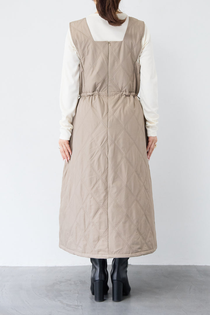 [SET]キルティングジャンパースカート+ストレッチクルーネックロンT(2set)