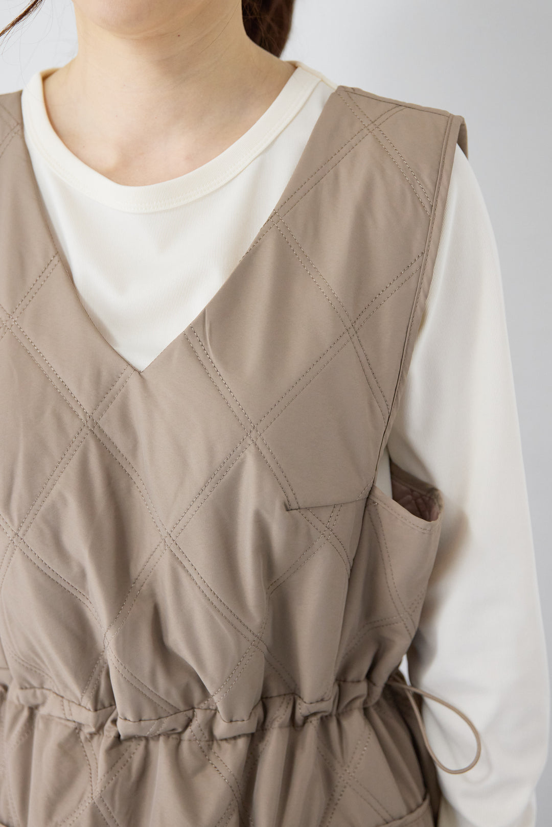 [SET]キルティングジャンパースカート+ストレッチクルーネックロンT(2set)