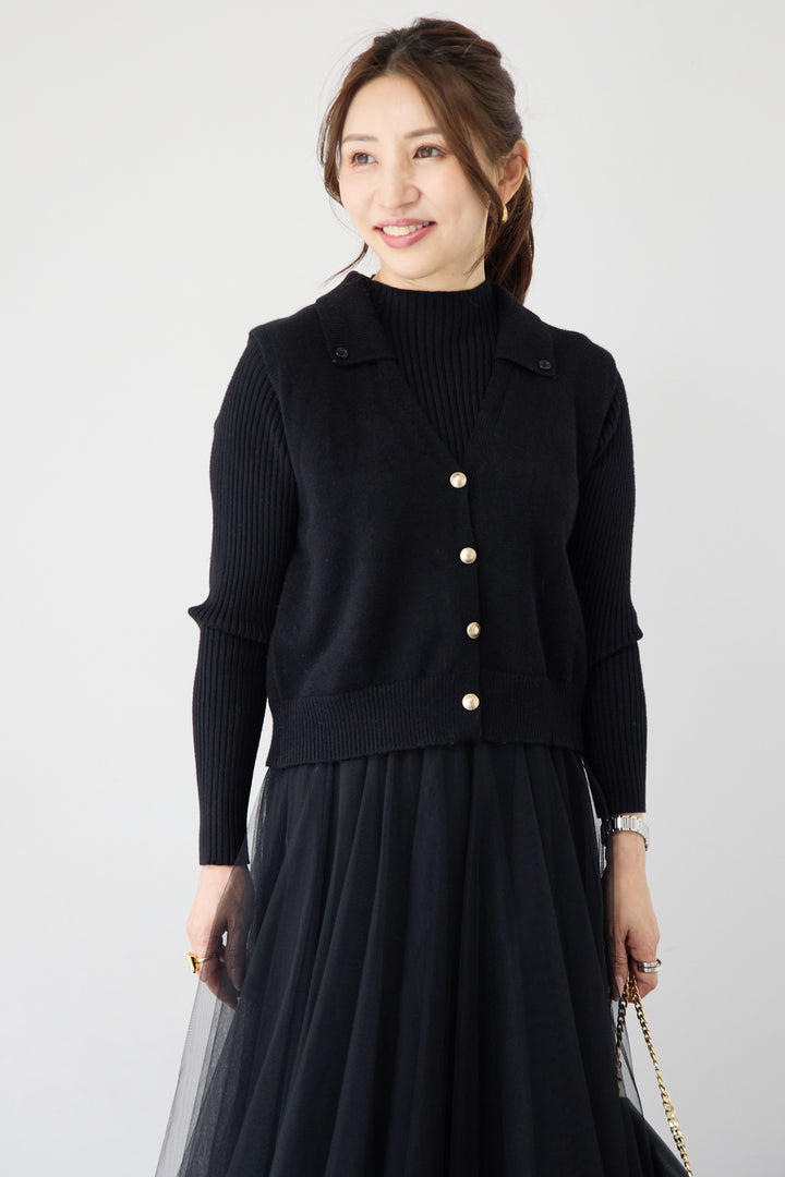 スカーフ付きニットベスト×チュールワンピース 3点セット