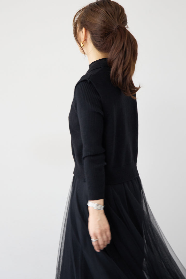 スカーフ付きニットベスト×チュールワンピース 3点セット