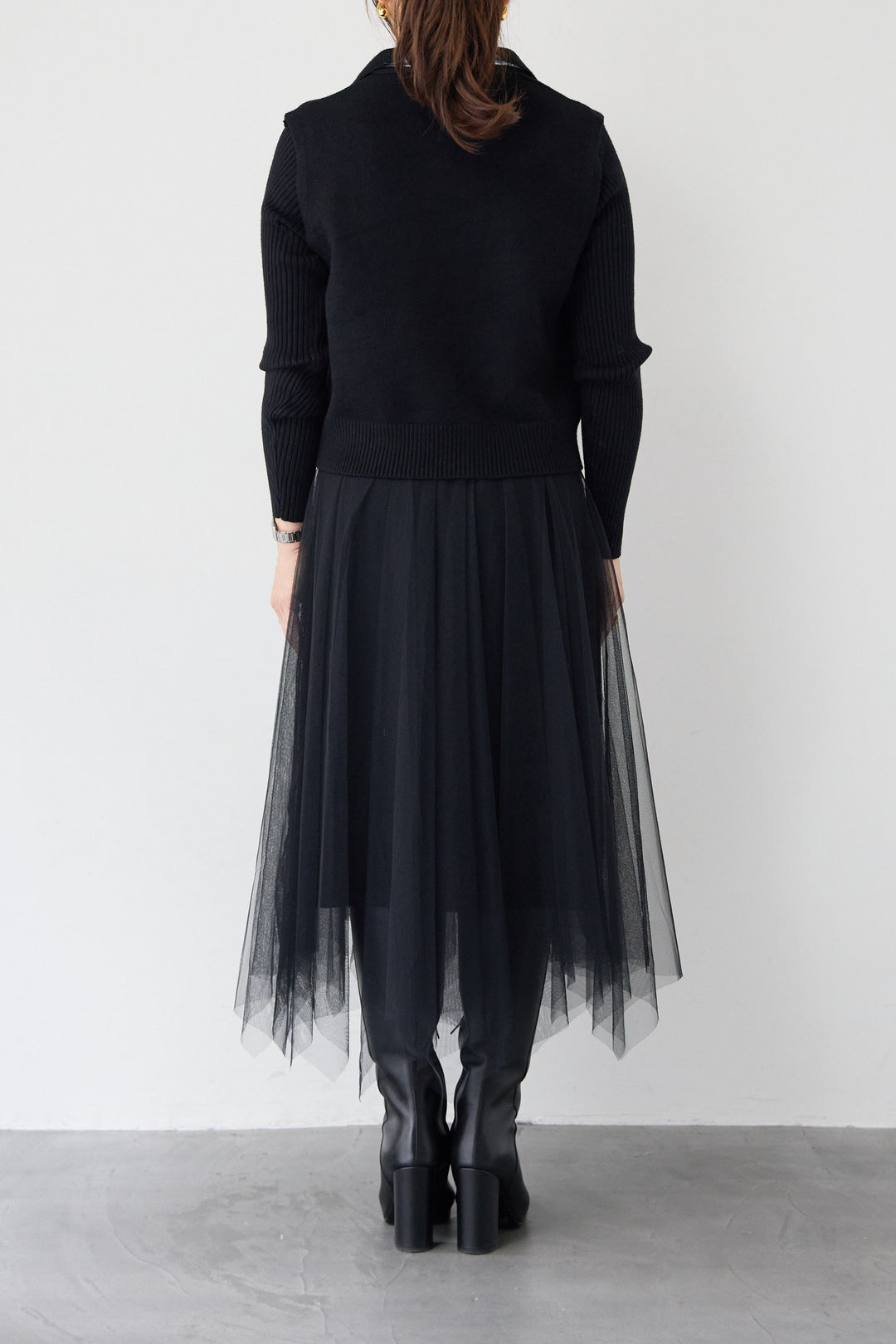 スカーフ付きニットベスト×チュールワンピース 3点セット