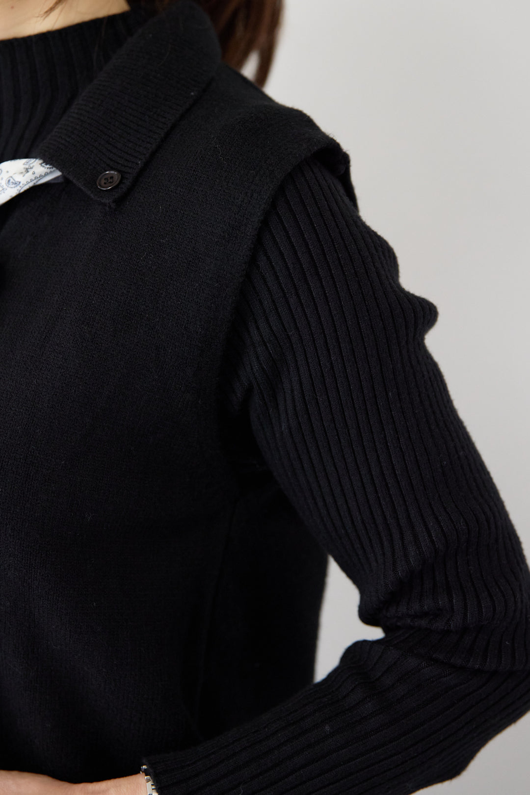 スカーフ付きニットベスト×チュールワンピース 3点セット