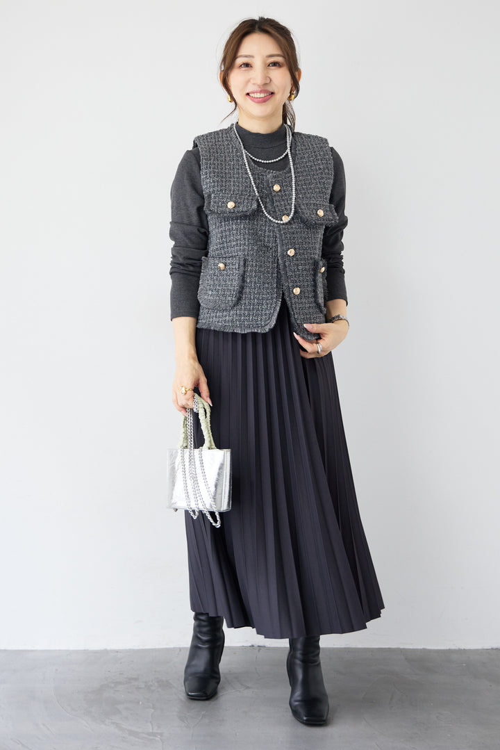 クラシカルベスト×ロングプリーツワンピースセット