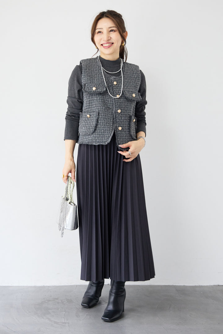 クラシカルベスト×ロングプリーツワンピースセット