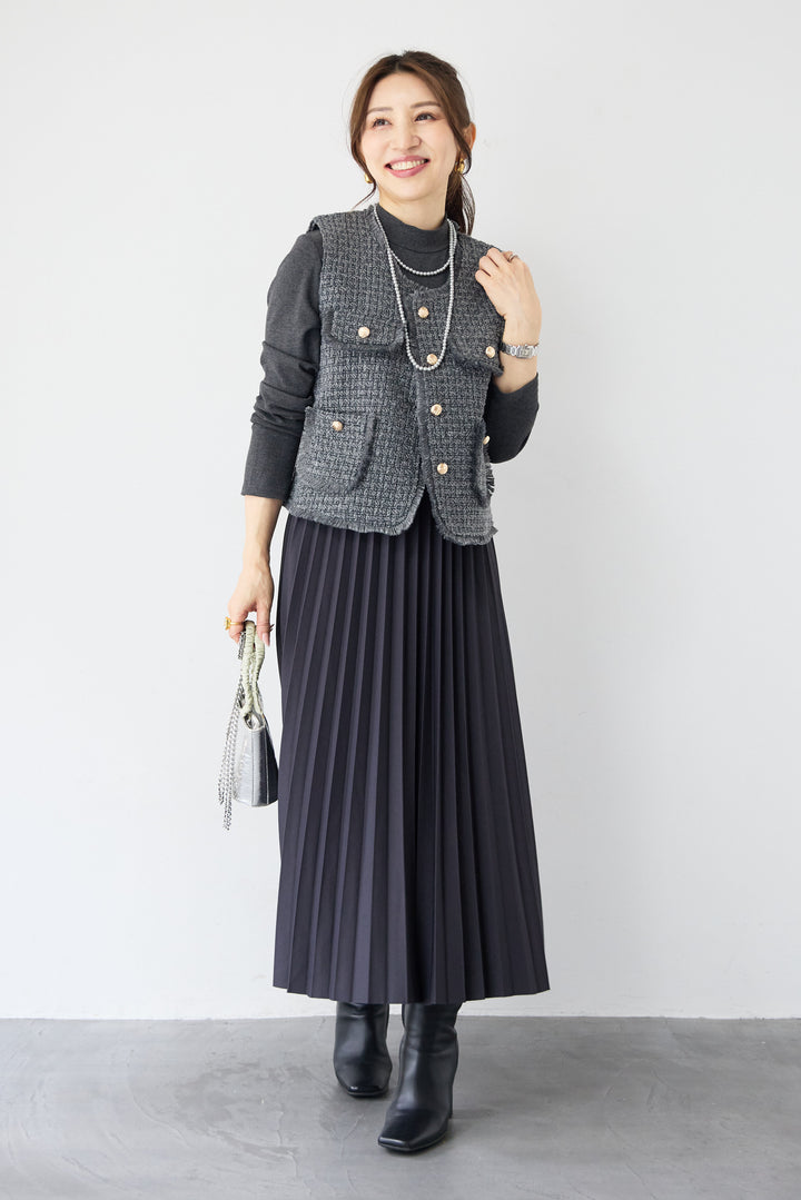 クラシカルベスト×ロングプリーツワンピースセット