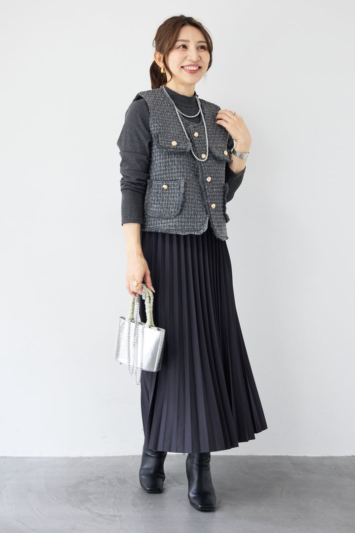 クラシカルベスト×ロングプリーツワンピースセット