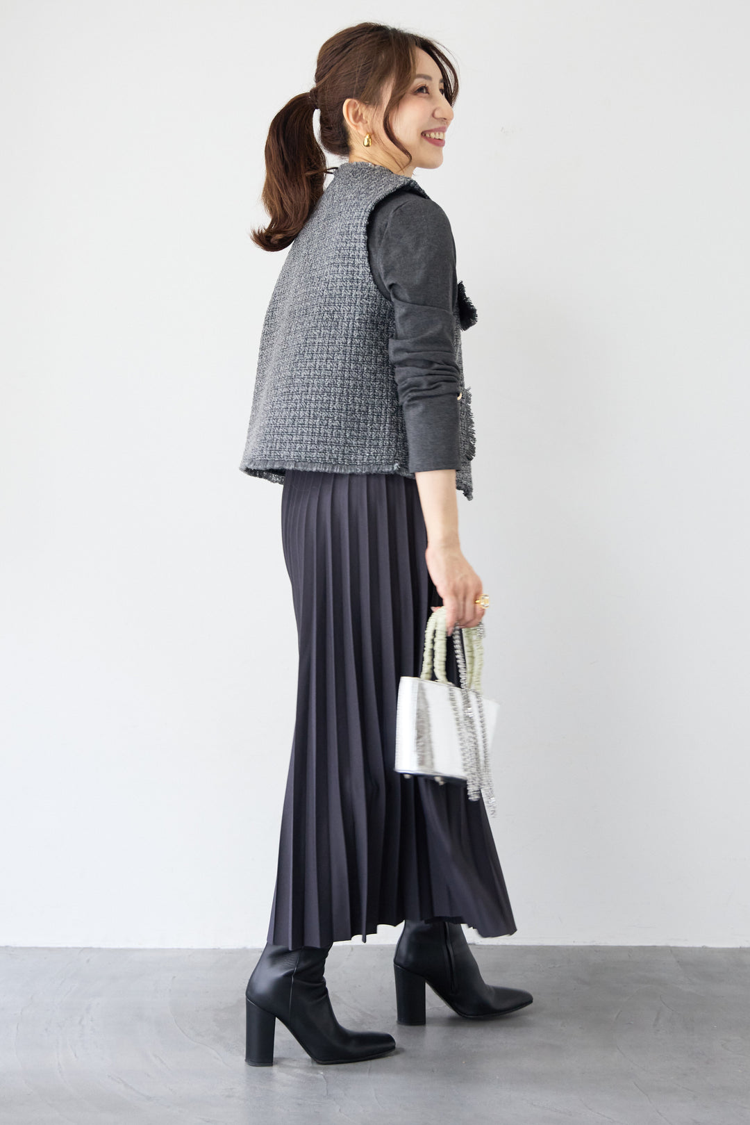 クラシカルベスト×ロングプリーツワンピースセット