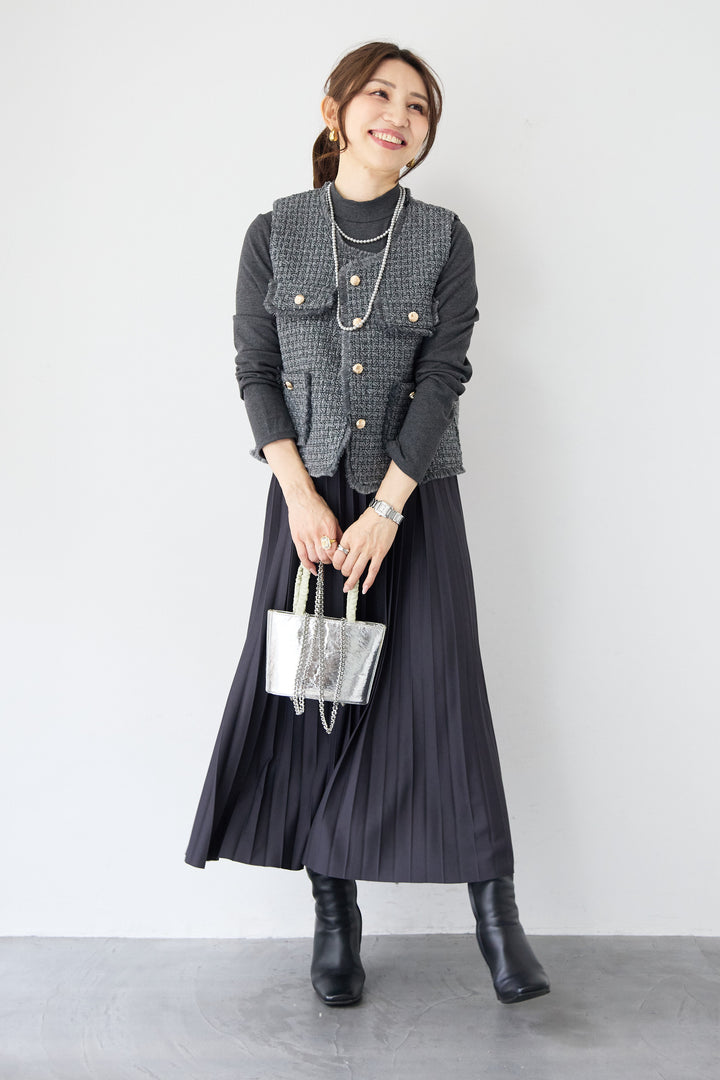 クラシカルベスト×ロングプリーツワンピースセット