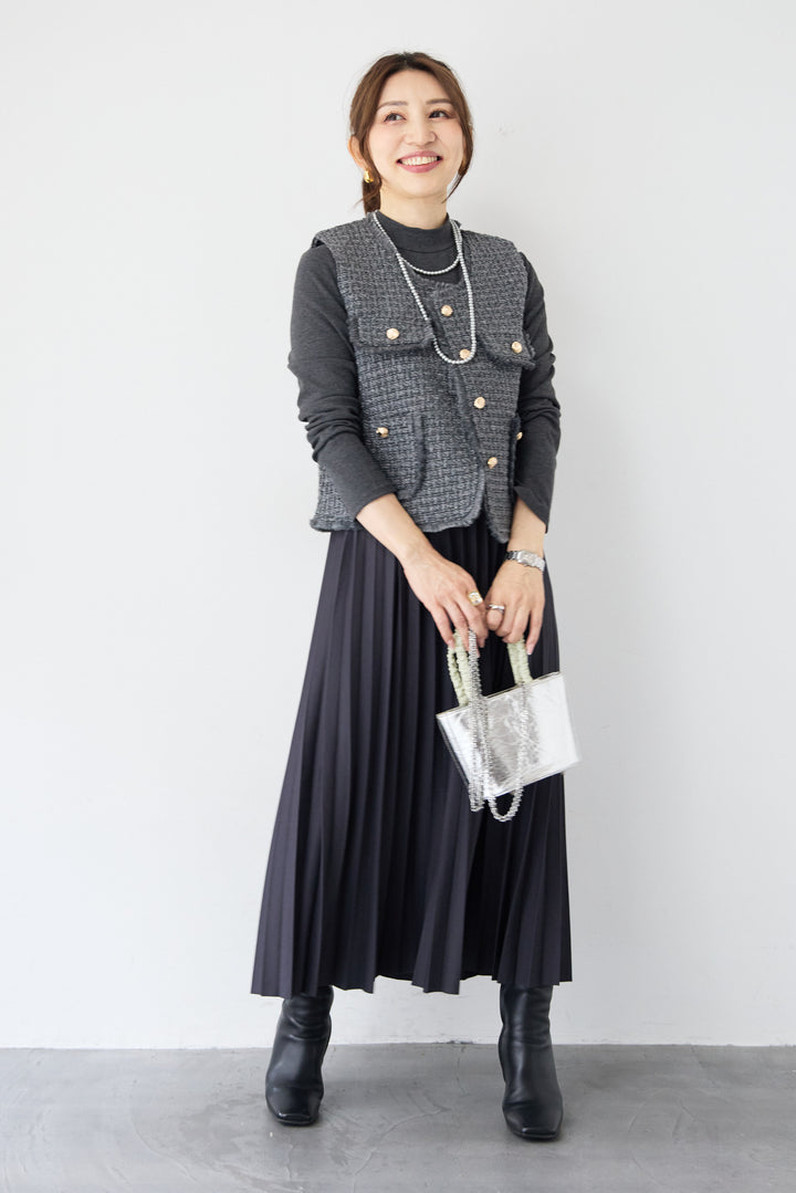 クラシカルベスト×ロングプリーツワンピースセット