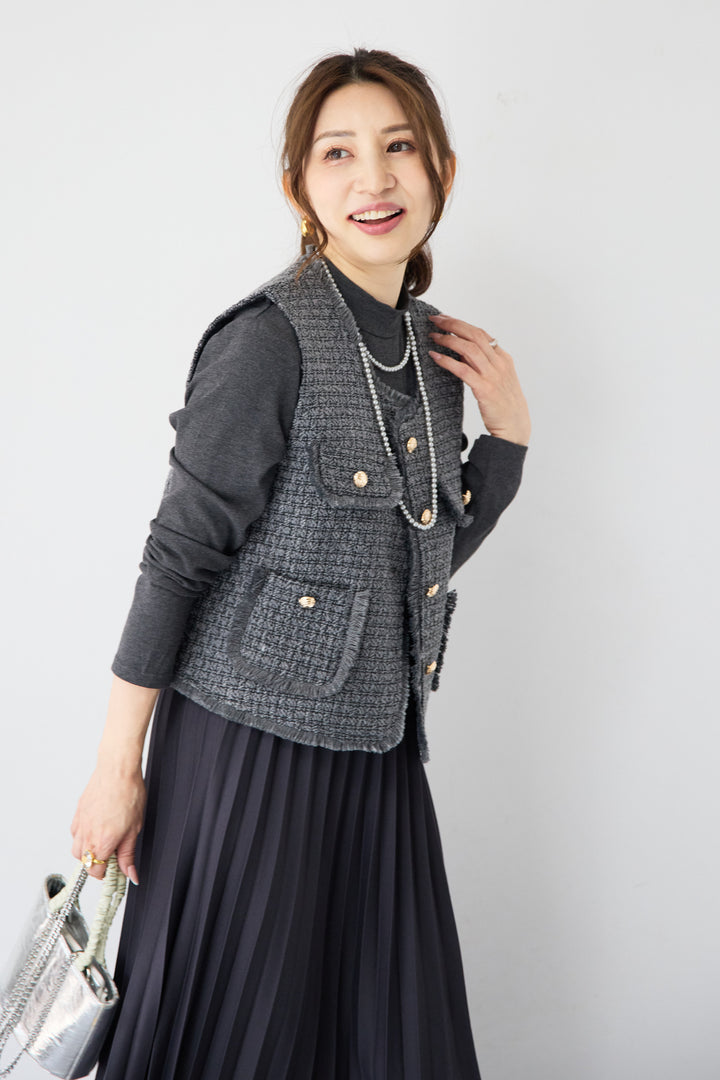 クラシカルベスト×ロングプリーツワンピースセット