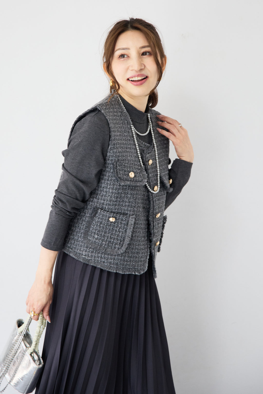 クラシカルベスト×ロングプリーツワンピースセット