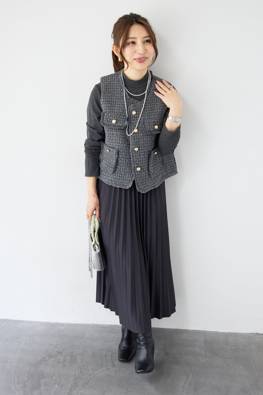 クラシカルベスト×ロングプリーツワンピースセット