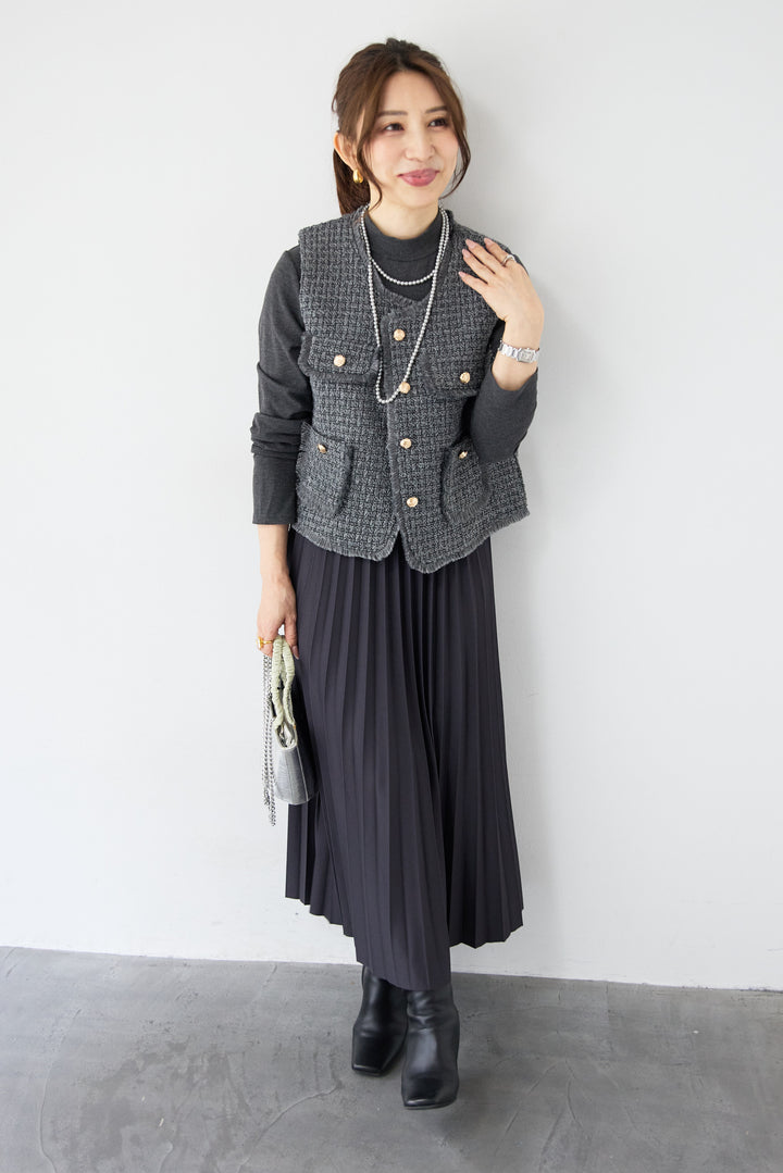 クラシカルベスト×ロングプリーツワンピースセット