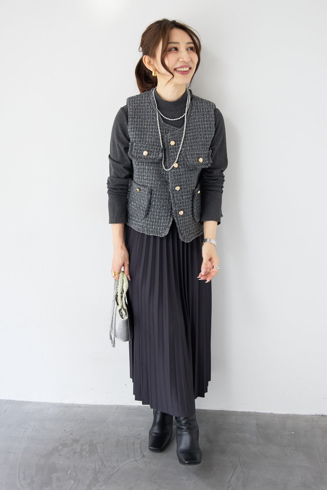 クラシカルベスト×ロングプリーツワンピースセット