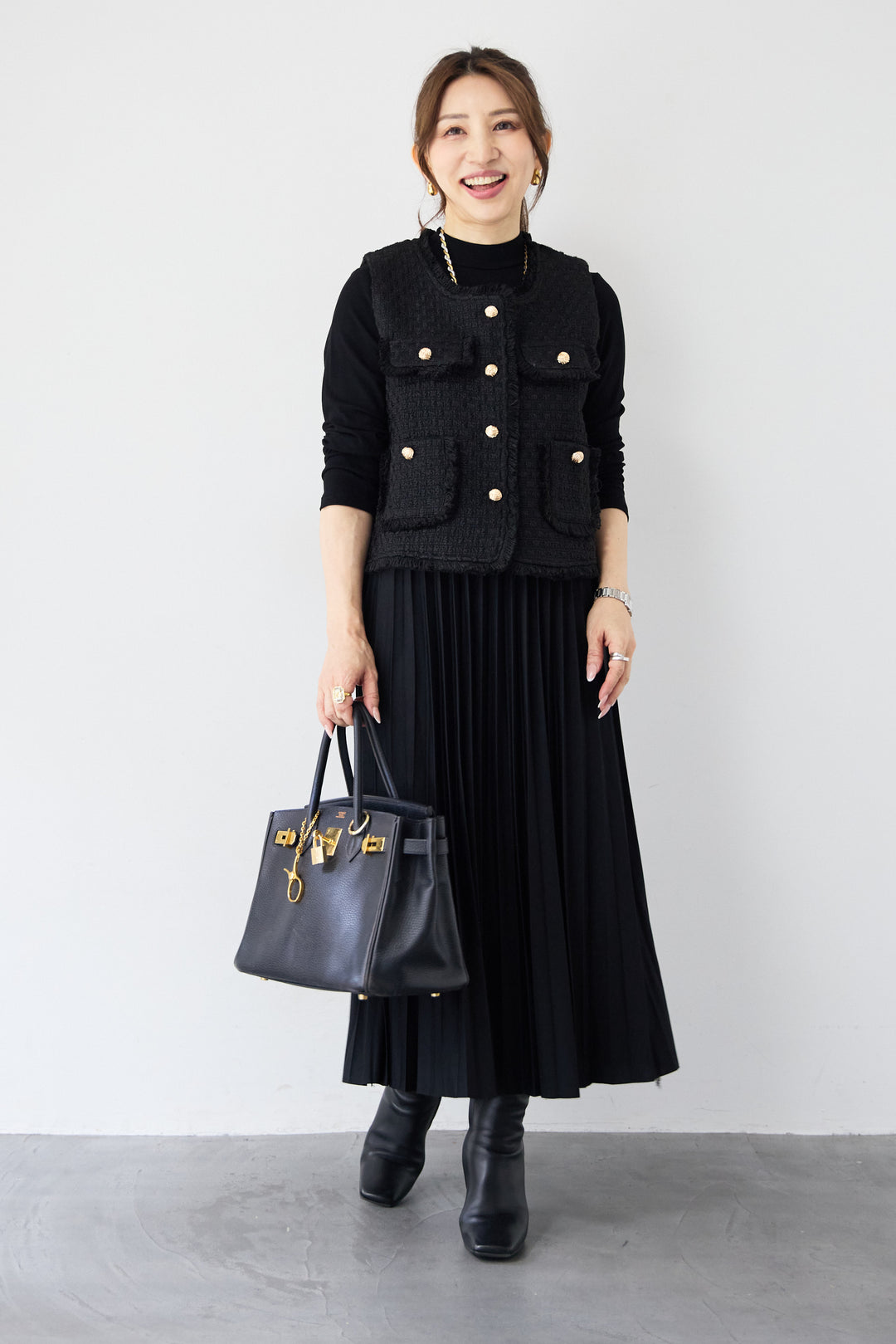 クラシカルベスト×ロングプリーツワンピースセット