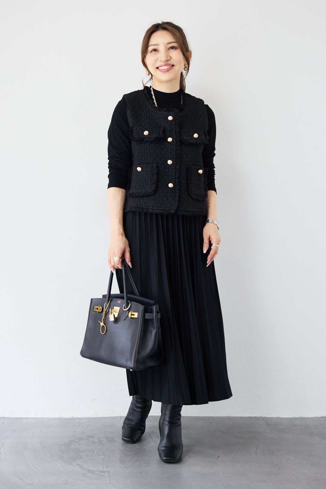 クラシカルベスト×ロングプリーツワンピースセット