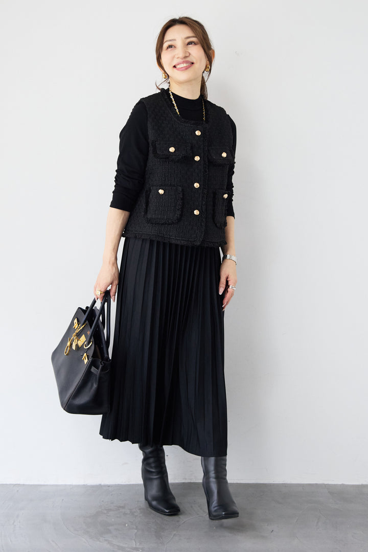 クラシカルベスト×ロングプリーツワンピースセット