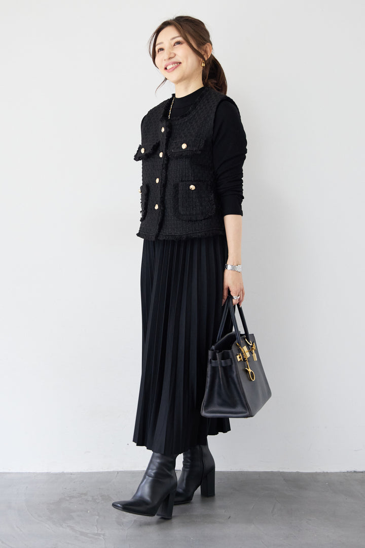 クラシカルベスト×ロングプリーツワンピースセット