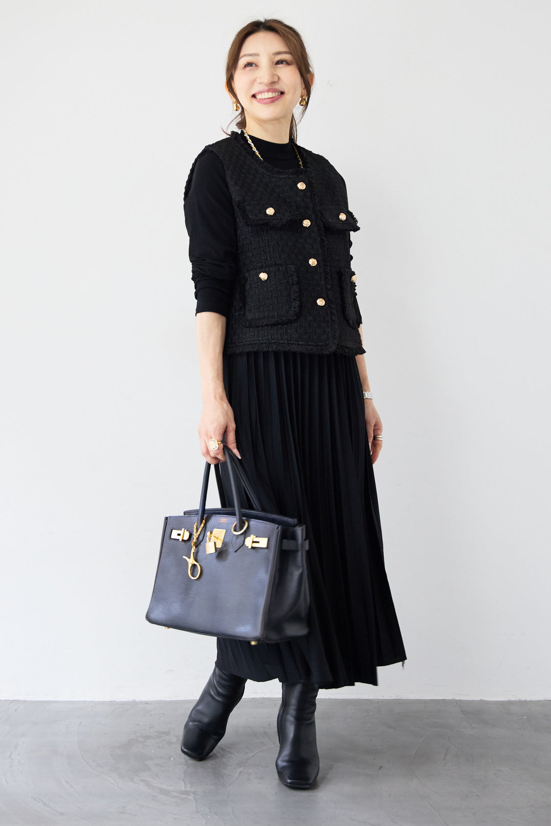 クラシカルベスト×ロングプリーツワンピースセット