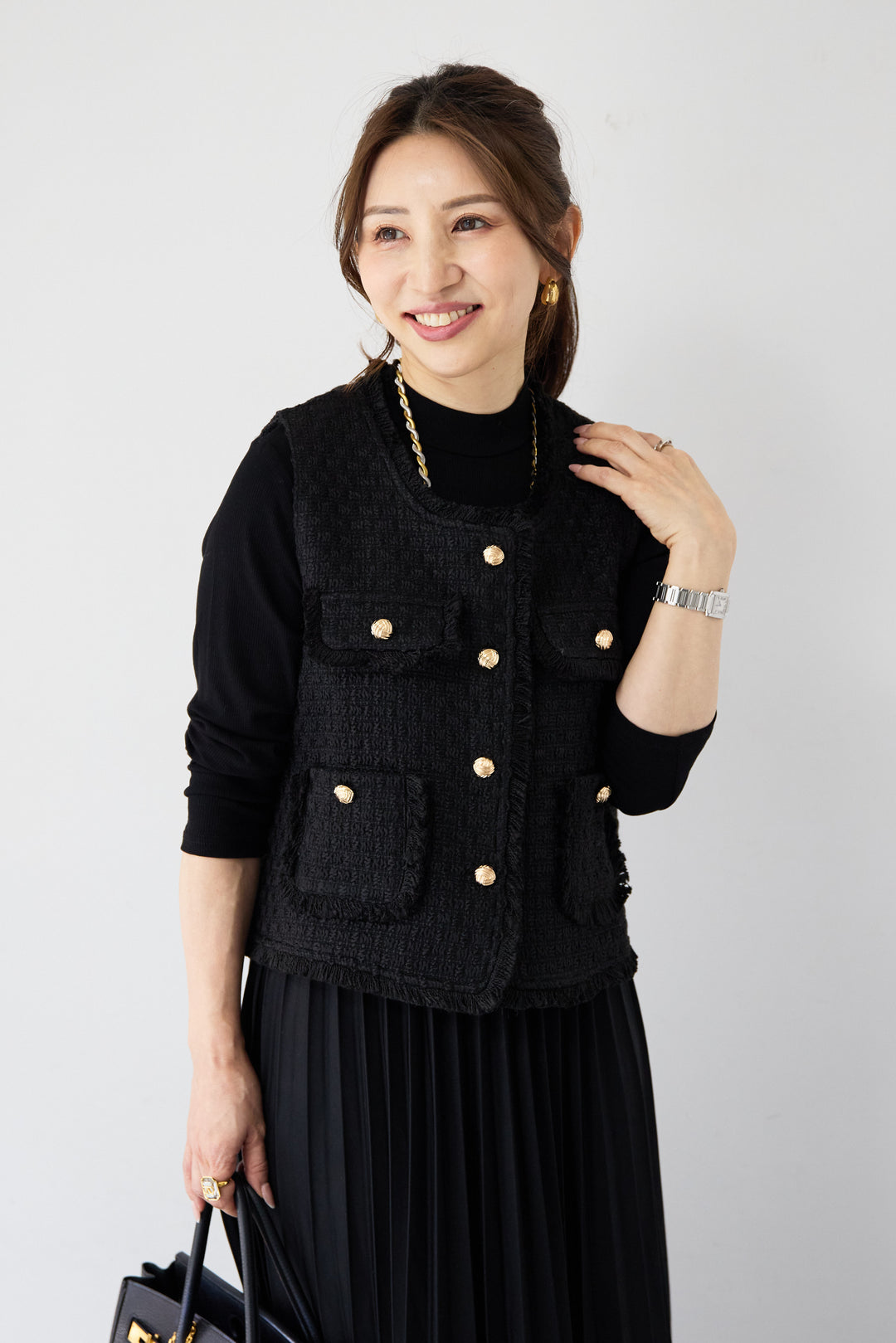 クラシカルベスト×ロングプリーツワンピースセット