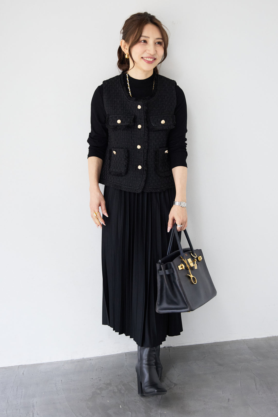 クラシカルベスト×ロングプリーツワンピースセット