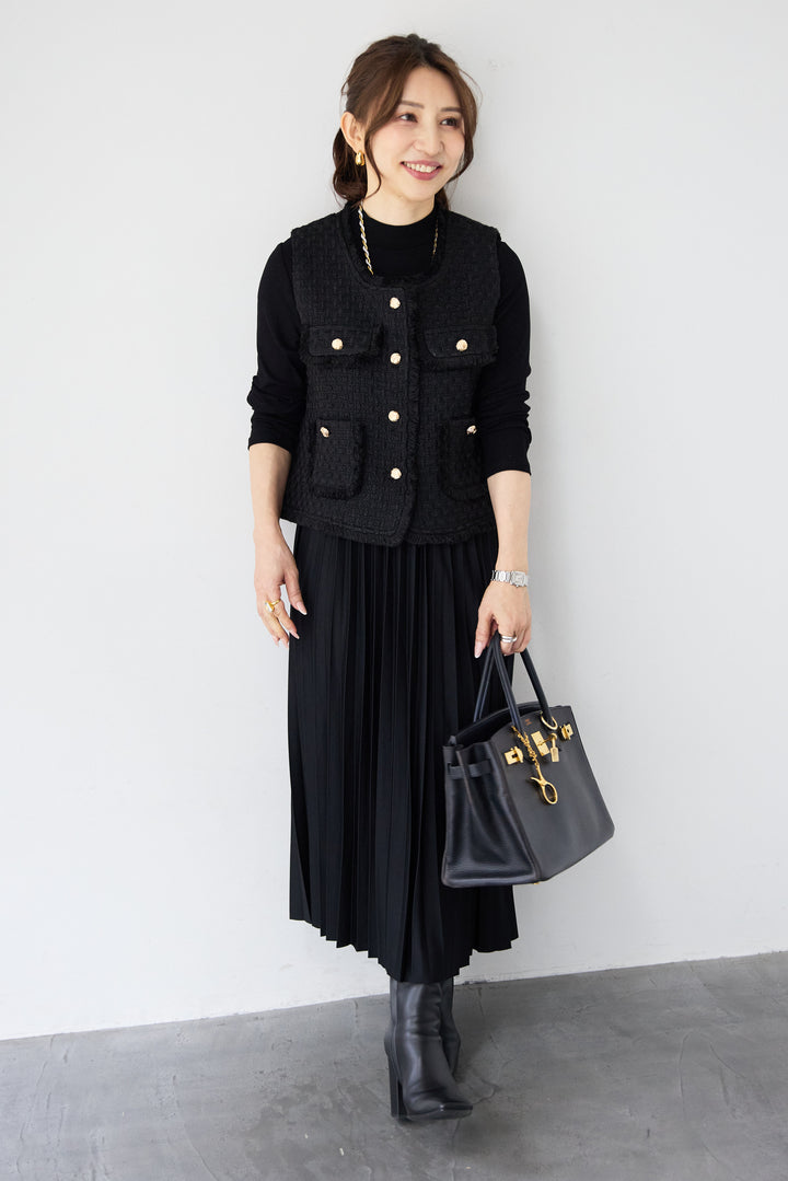 クラシカルベスト×ロングプリーツワンピースセット