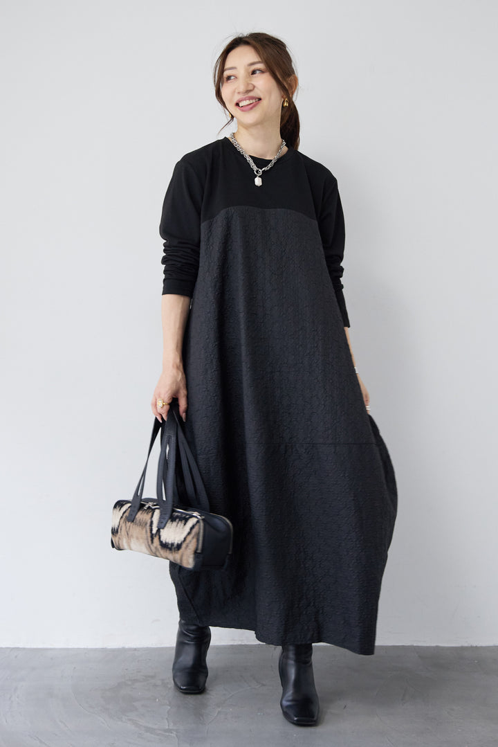 ジャガード切替コクーンワンピ