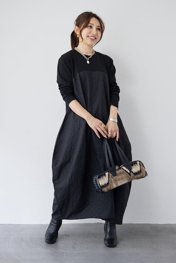 ジャガード切替コクーンワンピ