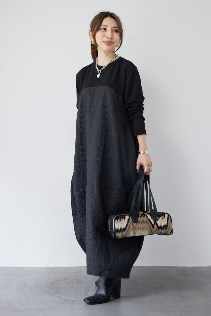 ジャガード切替コクーンワンピ