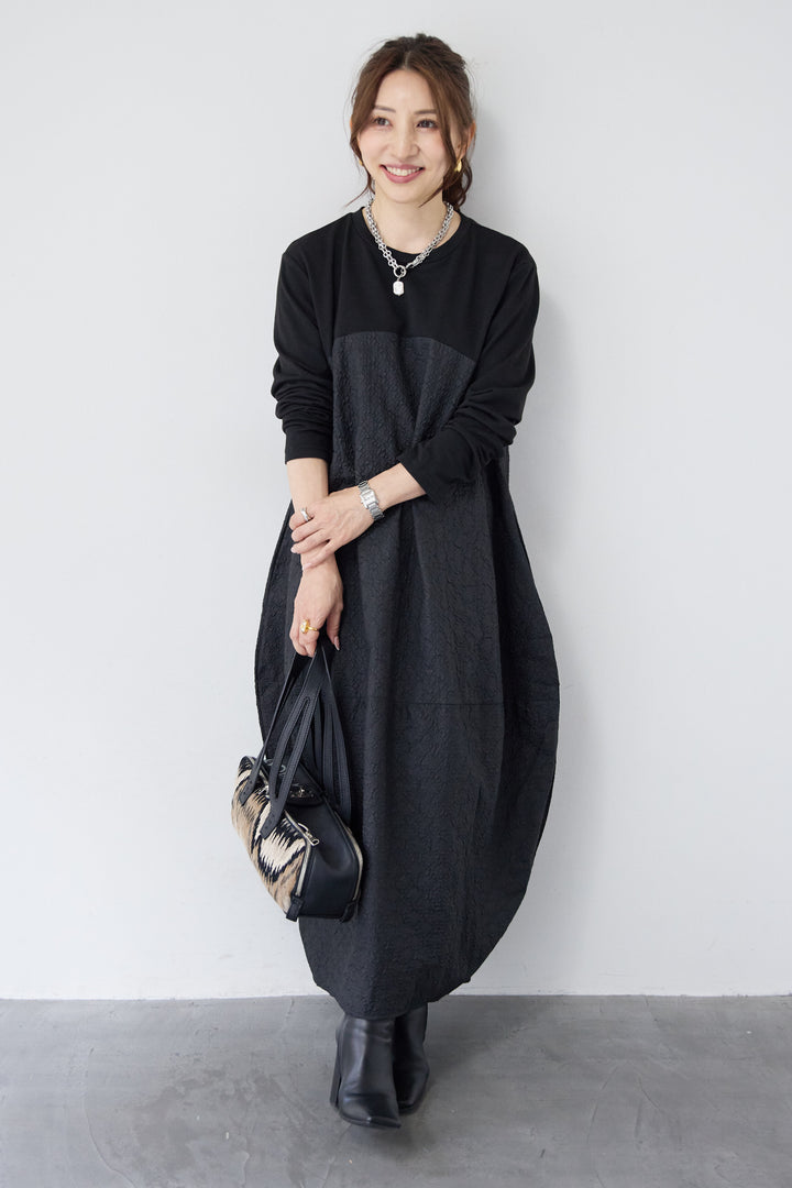 ジャガード切替コクーンワンピ