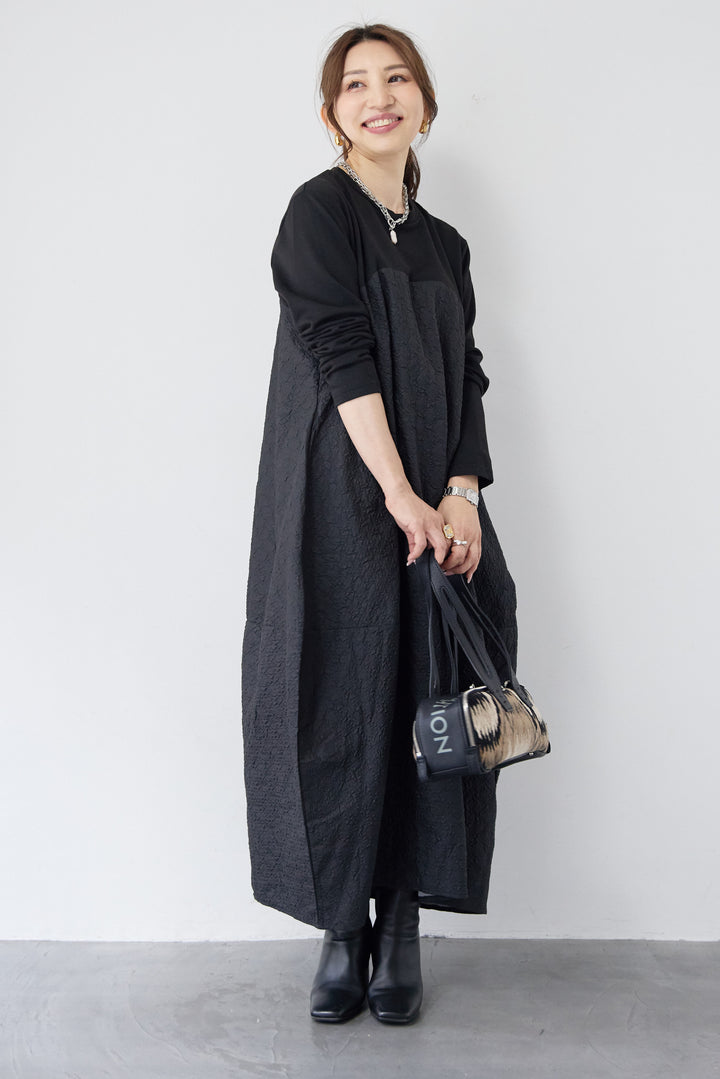 ジャガード切替コクーンワンピ