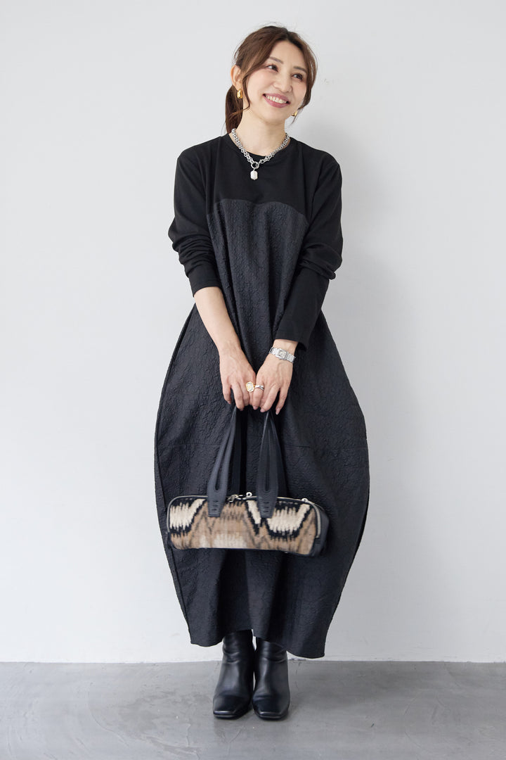 ジャガード切替コクーンワンピ