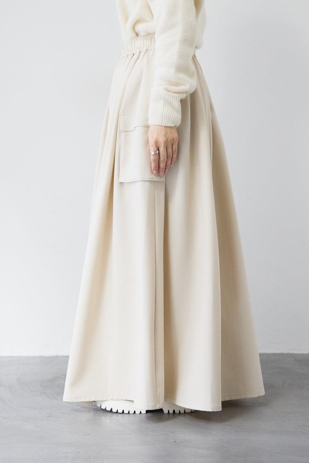 サイドポケット ギャザーフレアスカート