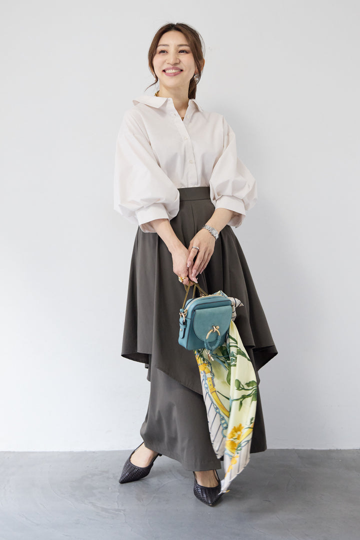 レースアップボリューム袖ブラウス