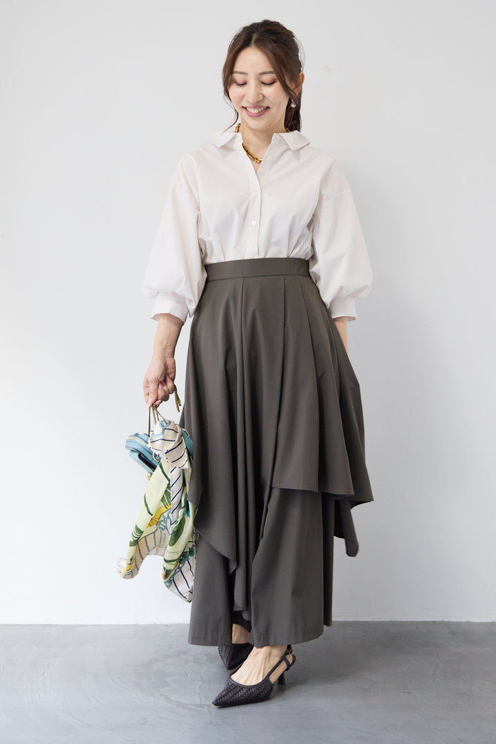 レースアップボリューム袖ブラウス