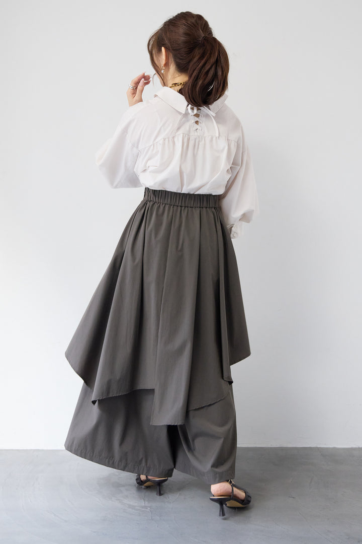 レースアップボリューム袖ブラウス