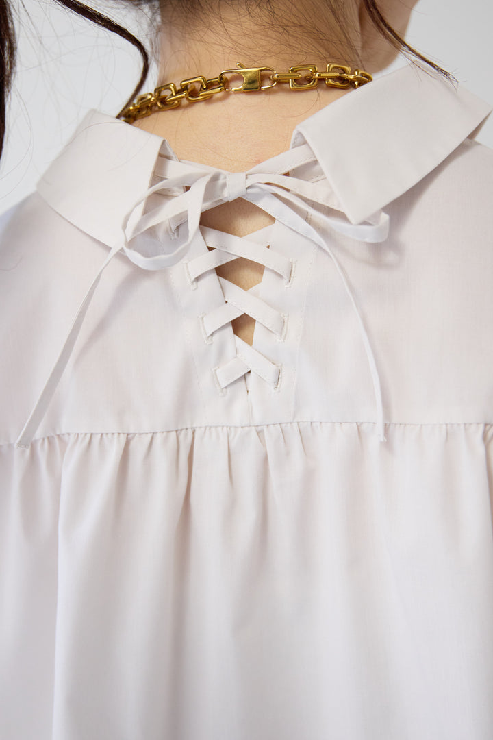 レースアップボリューム袖ブラウス